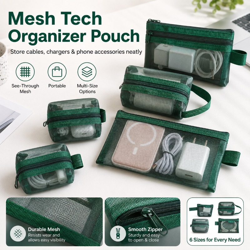 6PCS Mesh Tech Organizer Pouch - огляд і ціна Office Tech Bag