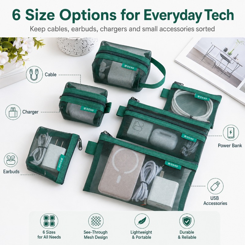 6PCS Mesh Tech Organizer Pouch - огляд і ціна Office Tech Bag